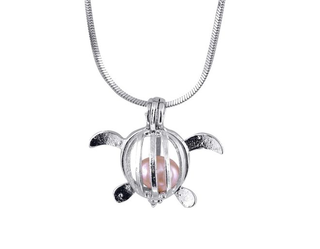 Sterling Silver Pearl Turtle Cage Pendant Setting Box / 16 in.