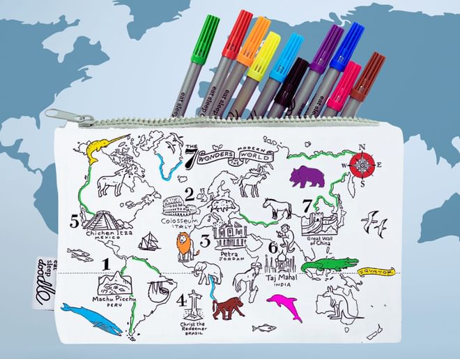 World Map Doodle Pencil Case
