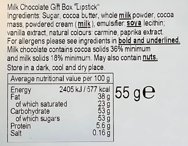Chocolate Lipstick Ingredients