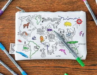 World Map Doodle Pencil Case