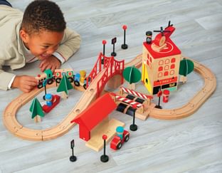 Wooden Train Track and Town Set