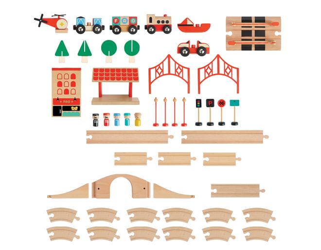 50 Piece wooden train set