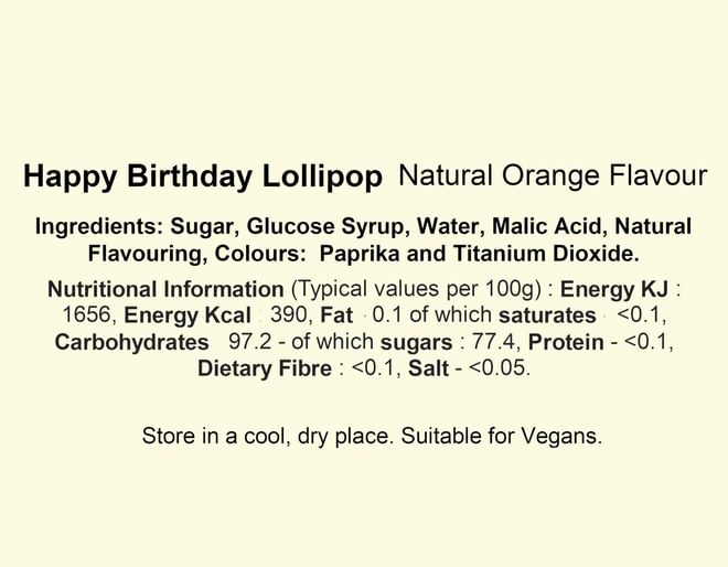 Happy Birthday Lollipop Ingredients