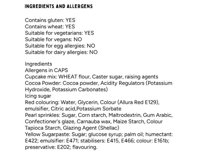 Burger & Chip Cupcakes & Craft Kit Ingredients